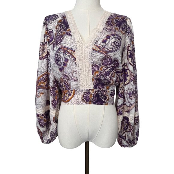 2//$30 NWT Band Of The Free XS Bohemian Paisley Blouse Full Sleeves - Picture 12 of 15